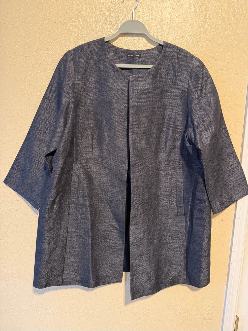 Eileen Fisher Open Front Jacket Blazer Size XL Business Professional Silk Linen